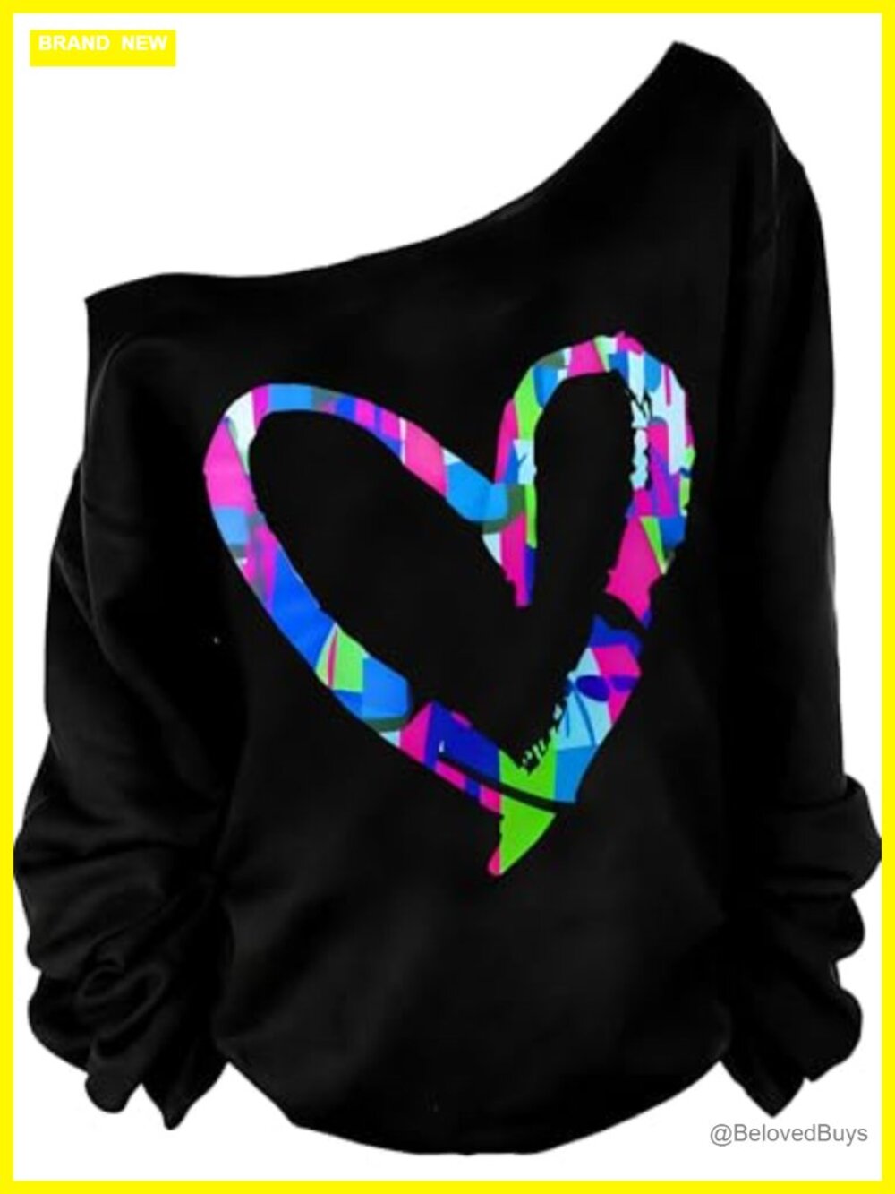 Off The Shoulder Sweatshirt Cotton Blend Lips Heart Print Loose Pullover